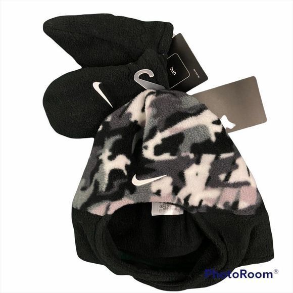 NWT NIKE Black Grey Camo Winter Hat Mitten Combo - Picture 4 of 4